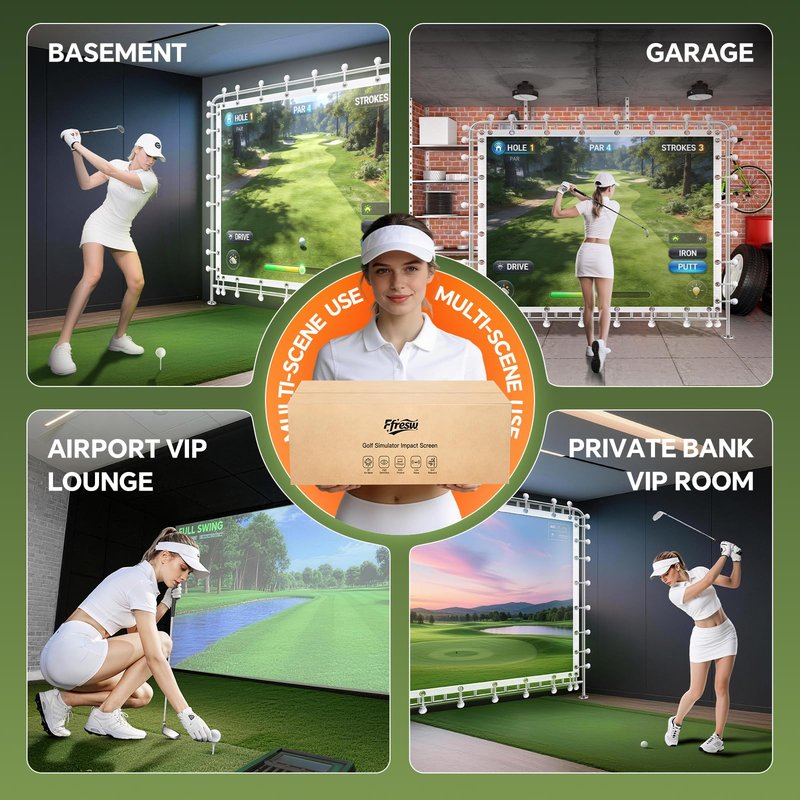 FFRESW Golf Simulator Impact Screen for Home & Garage Training, Indoor Practice Screen, 3-Layer Hitting Screen with HD Visuals for Enclosure and Net,Track Launch Monitor Projector Screen for Man