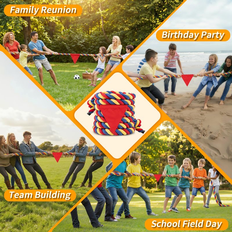HOKINETY Tug of War Rope for Kids & Adults - 20ft Soft Cotton Outdoor Pulling Rope with Flag for Team Building Activities Field Day Family Reunions Birthday Parties Camping Games