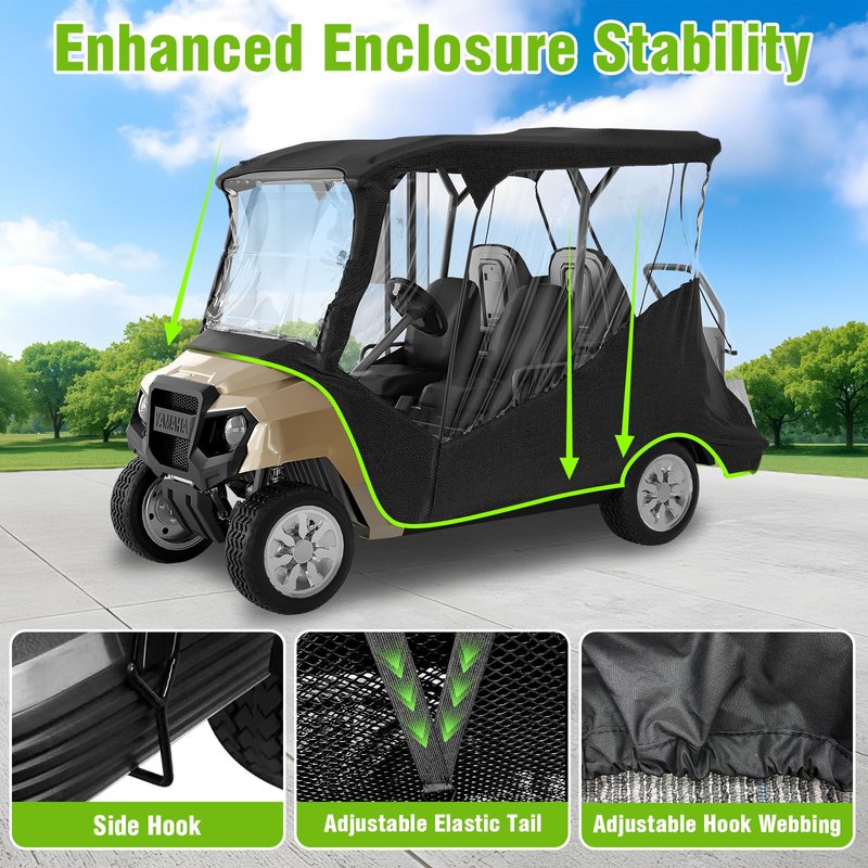 MASHELLY Golf Cart Enclosure for Club Car DS Precedent | 4-Passenger Waterproof Cover with Extended Roof & Roll-Up Windshield