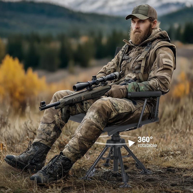 Swivel Hunting Chair - 360° Rotating Silent Blind Chair with Adjustable Height, Armrest & Cup Holder | No-Sink Feet