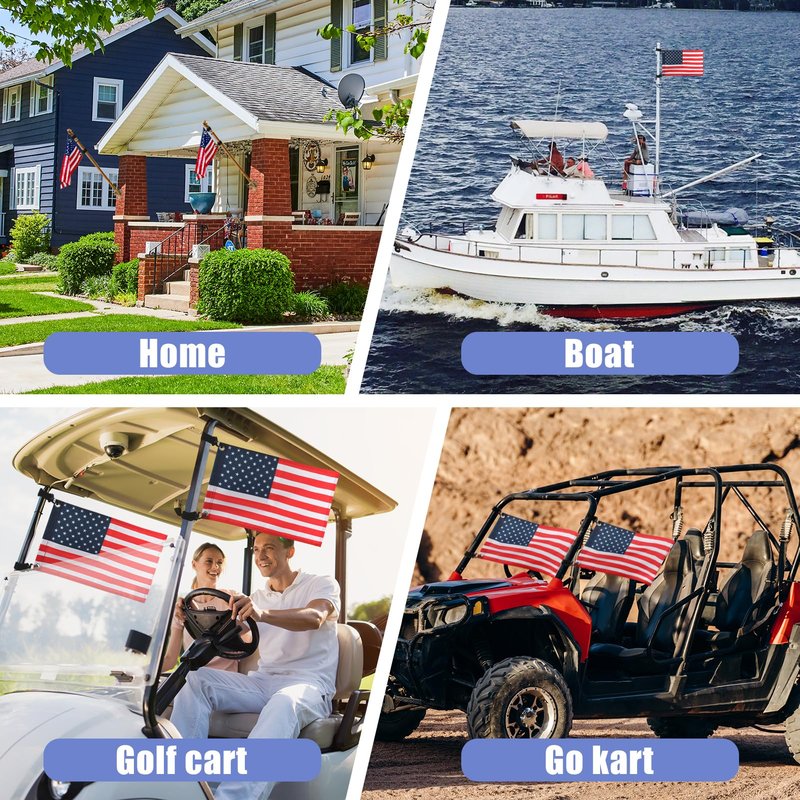 TRINKA Golf Cart Flag with Elastic Strap Bracket, Easy Installation American Handicap Flag for Golf Cart, Boat, Bike (2 Pack 12" x 18" American Flags)