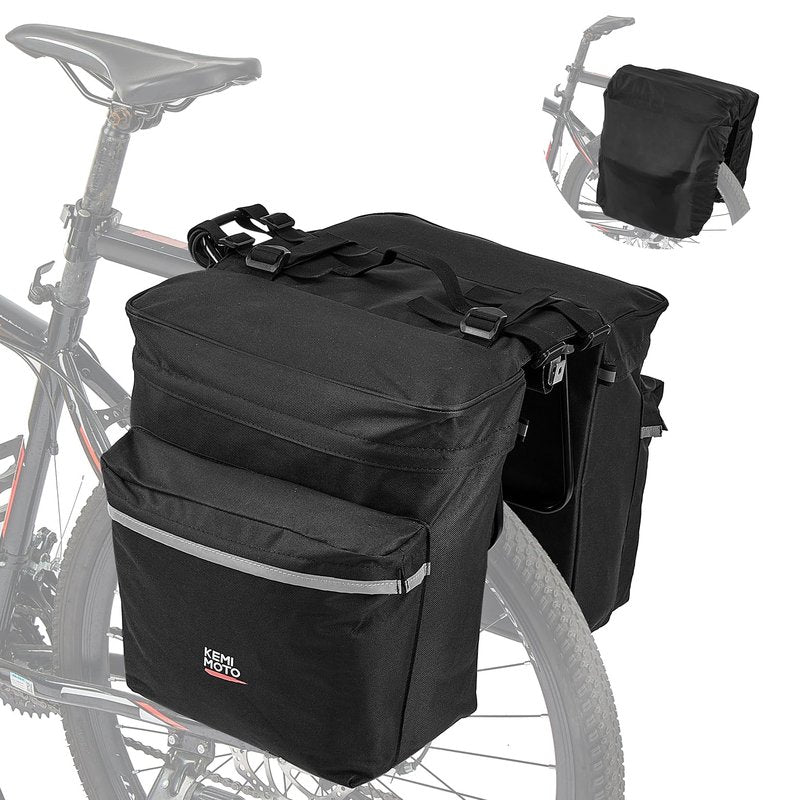 KEMIMOTO Bike Bag Panniers with Rain Cover, 34L Waterproof Bicycle Saddle Bag for Rear Rack Mountain Biking Bags Storage, Ebike Accessories for Commuter Grocery Shopping Travel Carrier, Black