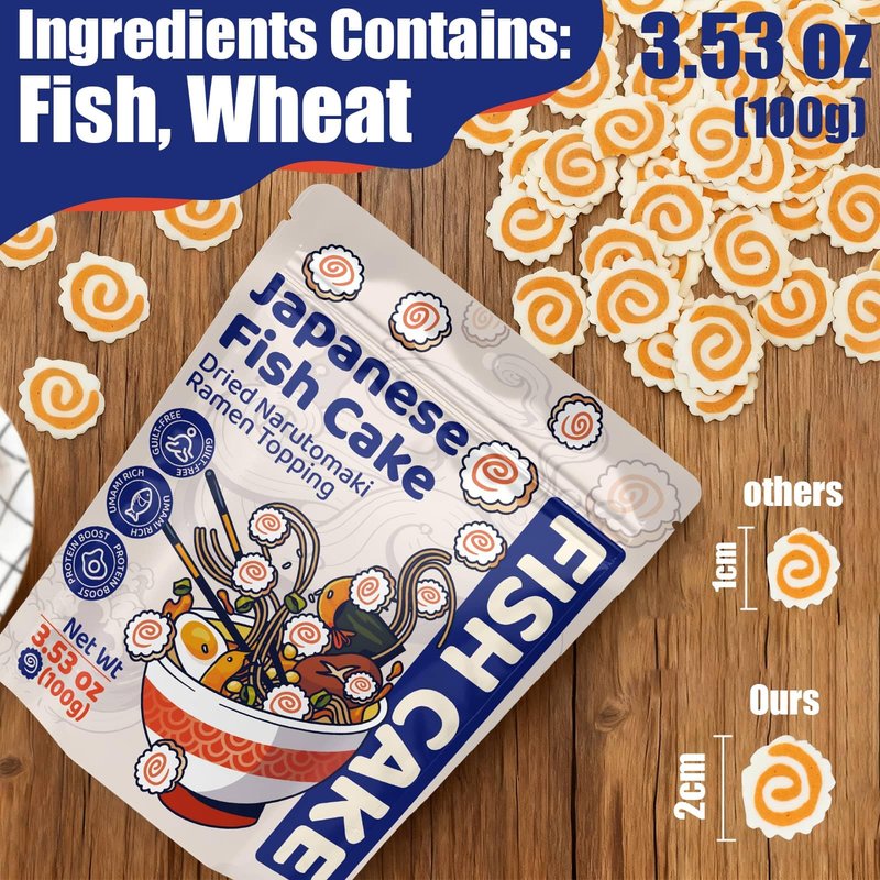 3.53oz Freeze Dried Narutomaki Fish Cake - Big Narutomaki Japanese Ramen Topping, Instant Noodles, Udon, Soup, Camping Meals, Emergency Supplies, Asian Pantry Food
