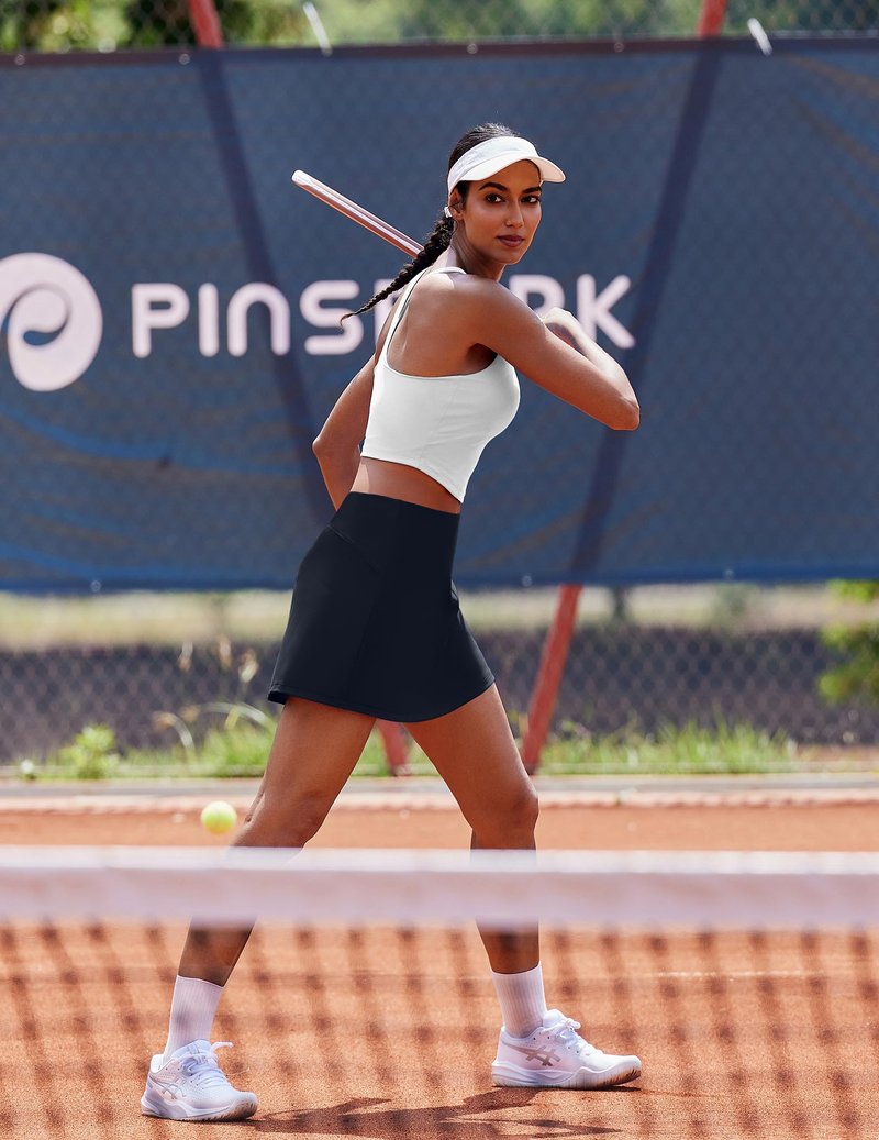 PINSPARK Womens Tennis Skirts Quick Dry Golf Skirt Lightweight Athletic Skorts Built in Short High Waisted Pickleball Skort, Dark Navy Medium