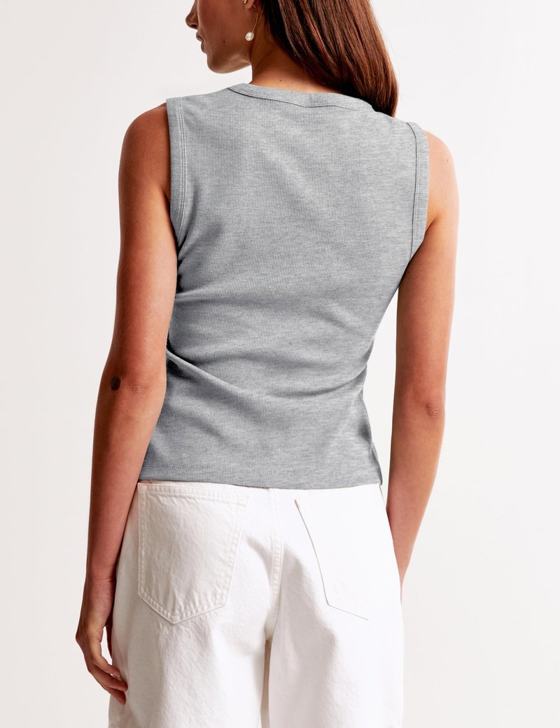Cioatin Women Ribbed Button Down Tank Tops Sleeveless Crew Neck Slim Fit Open Front Crop Vest Going Out Y2K Clothes Heather Gray