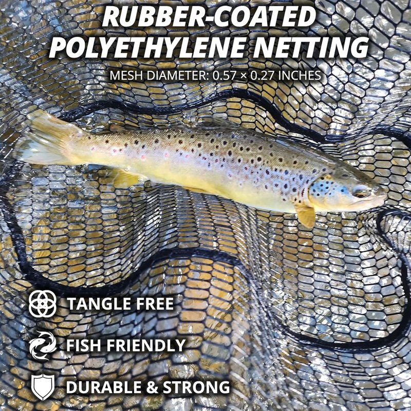 Floating Fishing Net - Collapsible Landing Net with Rubber Coated Polyethylene for Bass & Trout | Ideal for Kayak & Boat Fishing