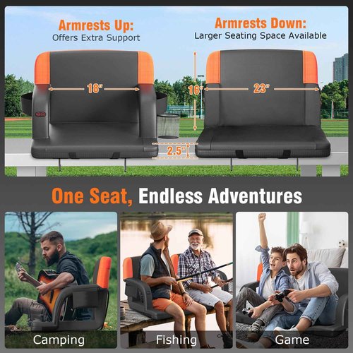 Suteck Dual-Sided Heated Stadium Seats for Bleachers with Back Support, 25" Portable Heated Bleacher Seat with Backrest, 3 Heat Levels, 5 Pockets – Ideal for Outdoor Stadiums and Events