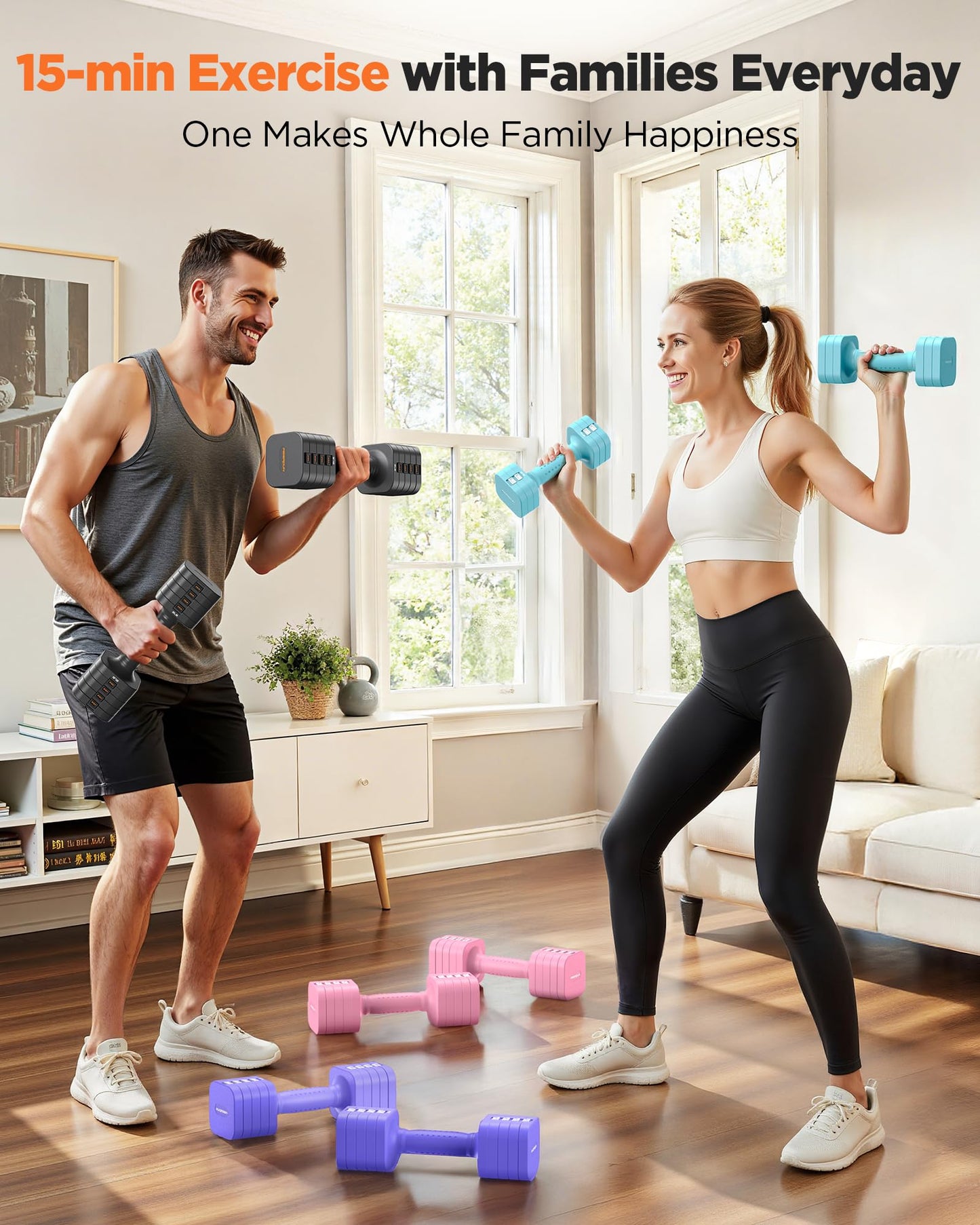 FEIERDUN 5-in-1 Adjustable Dumbbell Set of 2, 12LBS/20LBS Hand Weights for Women, 1s-Adjust Dual-Stable Dumbbell Set for Women Home Gym & Outdoor