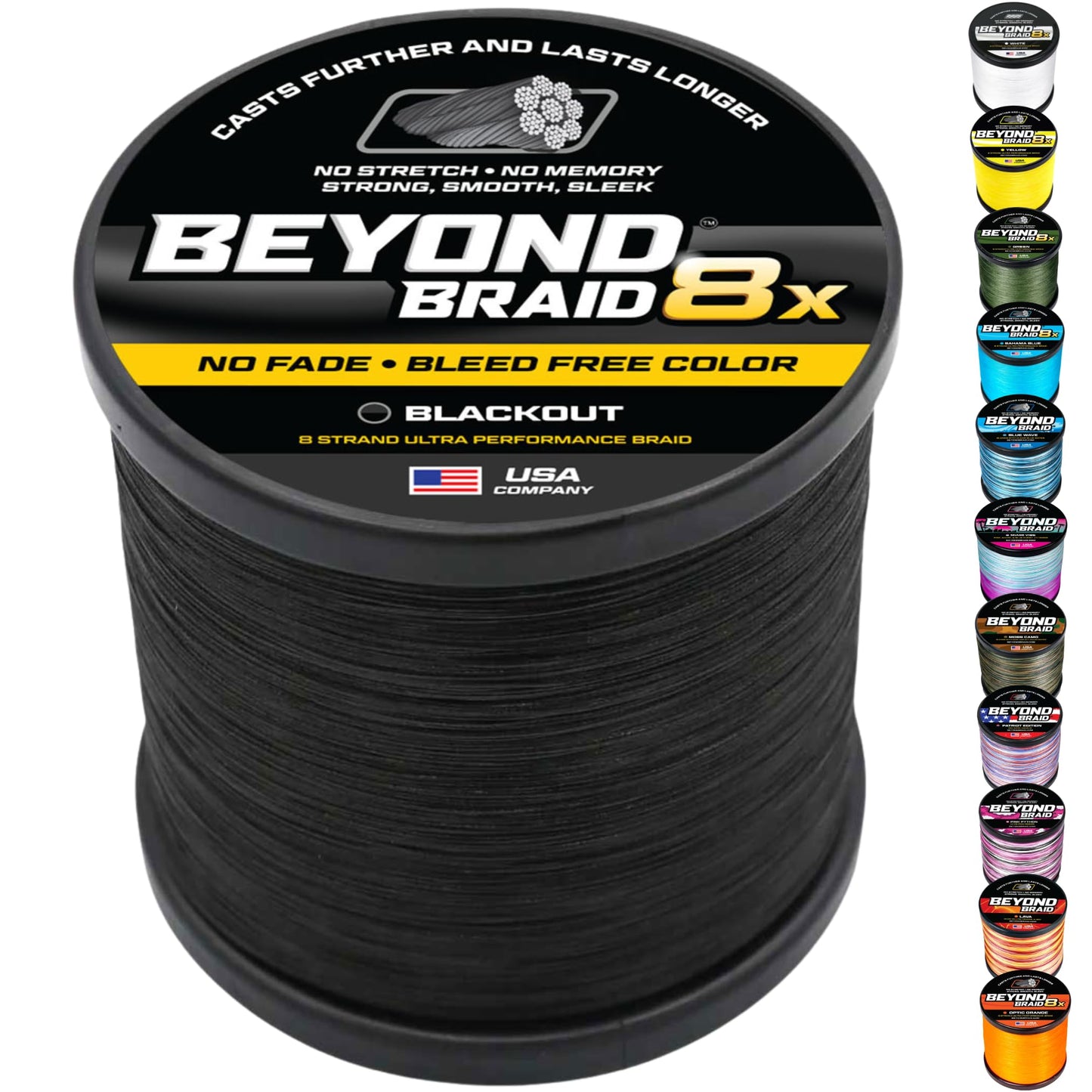Beyond Braid Braided Fishing Line - Blackout 8X - No Fade/150Yards/15LB