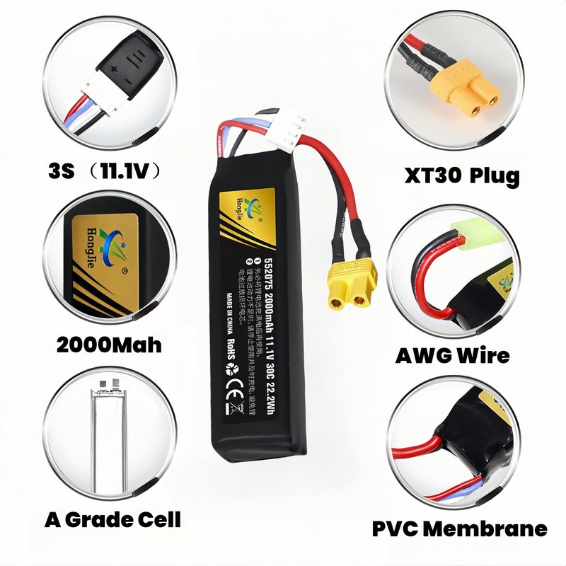 Itexkun 11.1V 2000mAh 30C 22.2Wh XT30 Plug Airsoft Battery Rechargeable LiPo Battery 552075 for Guns Rifle Water Ball Gun RC Car Truck Drone