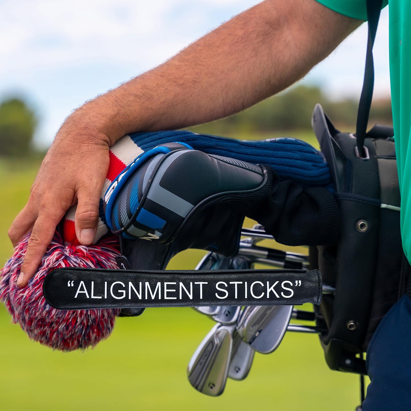 Golf Club Covers – Leather Driver Headcover, Fairway Wood, 3 Wood, Hybrid, Fits Mallet Blade Putter Head Covers Alignment Stick Cover (Alignment Stick)