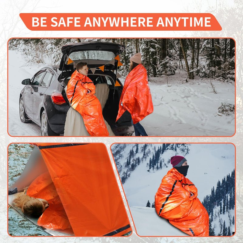 Frelaxy Extra-Thick Survival Tent and Emergency Sleeping Bag, Emergency Shelter Survival Bivy Set with Whistles, Paracord, Storage Pouches, and EVA Case, Perfect for Survival Kits (Orange Set)