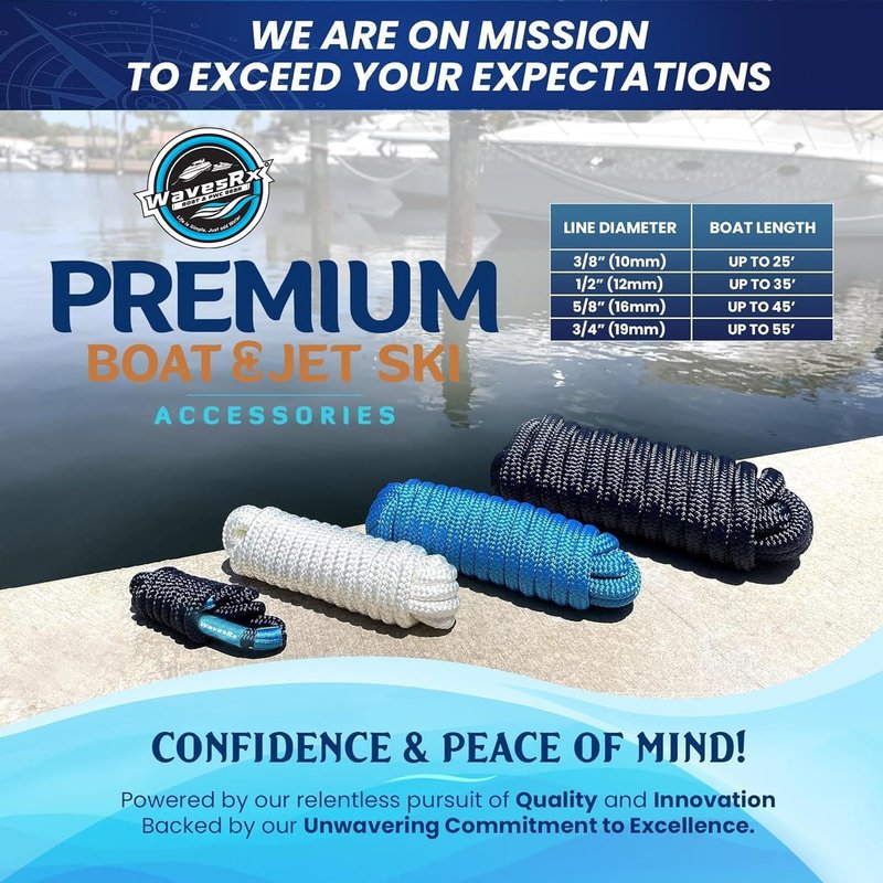 Premium Nylon Boat Dock Lines & Ropes for Docking 3/8'' x 15' | Double Braided Marine Rope & Mooring Line| Boat Ropes for Docking with Loop | UV & Saltwater Resistant Dock Ropes for Boats & Pontoons