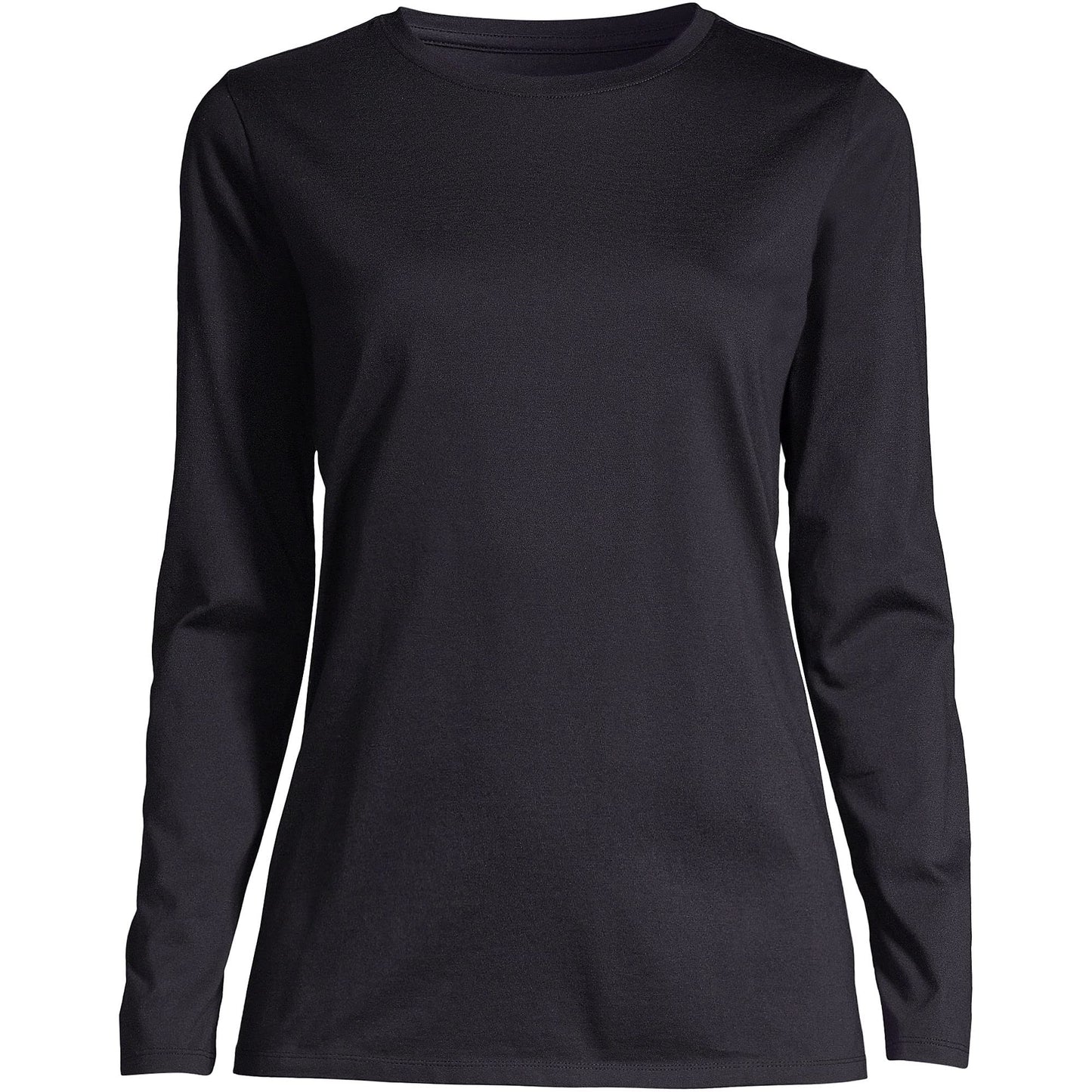 Lands' End Womens Long Sleeve Relaxed Supima Cotton Crew Neck T Shirt Black Plus 3X