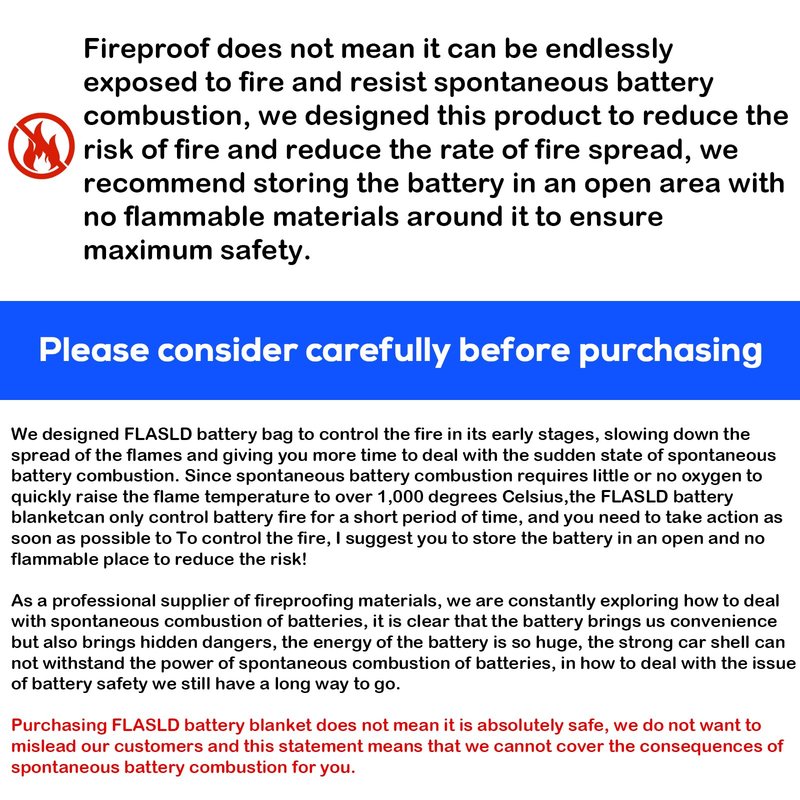 FLASLD Fireproof Lithium Battery Cover, Fastest & Simplest Way to Isolate and Extinguish Small Fires, Fire Blanket for E-Scooter and E-Bike (118×118 inch - Grey)