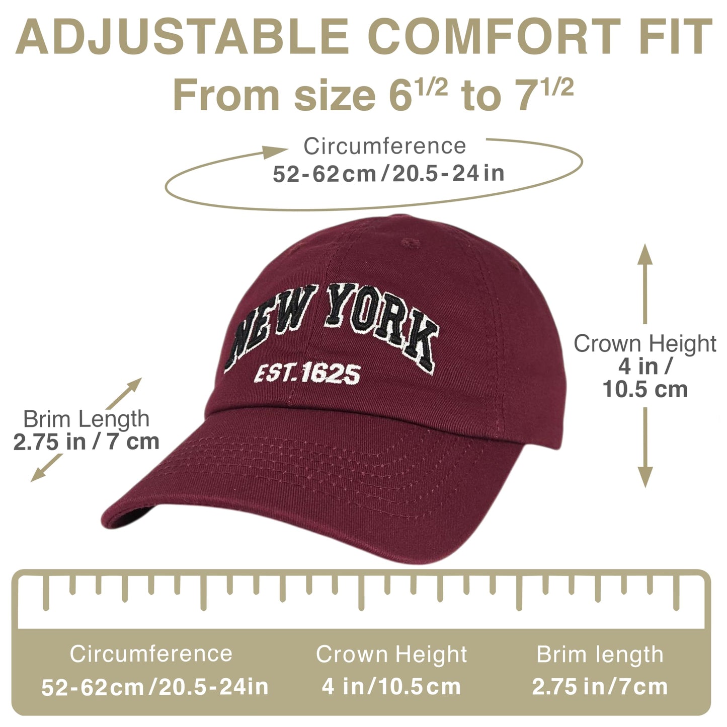 E BY ELIDAN New York Dad Hat – Embroidered NEW YORK EST.1625 Cotton Cap, Adjustable Metal Buckle Strap, Unstructured Low-Profile NY Baseball Cap for Men & Women Burgundy