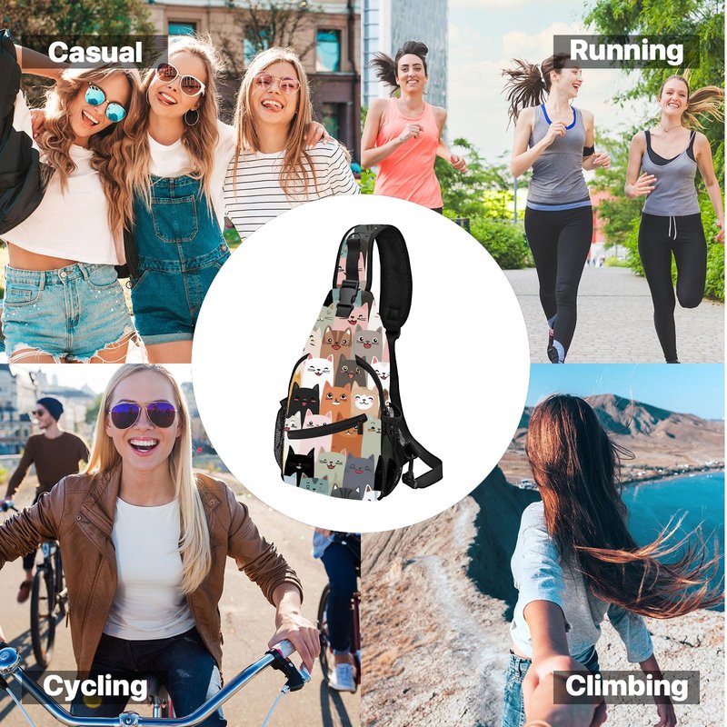 FyLybois Cat Sling Bag for Women Crossbody Backpack Lightweight Chest Daypack Fashion Shoulder Bags for Travel Hiking Biking