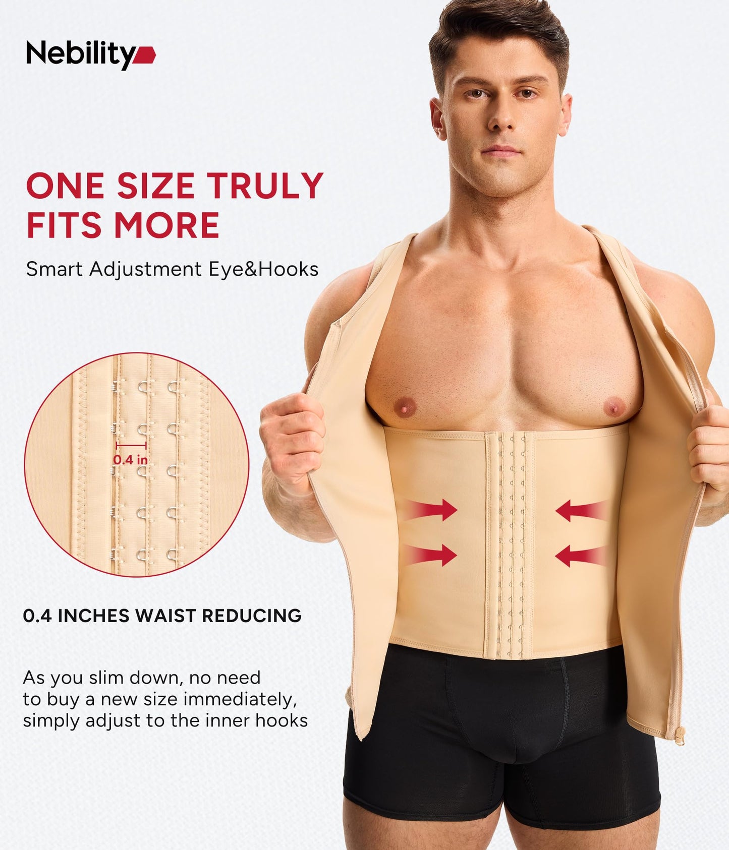 Nebility Mens Shapewear Fajas para Hombres Compression Shirt Men Body Shaper Tank Top Compression Undershirt Vest Sleeveless, Beige - 3XL