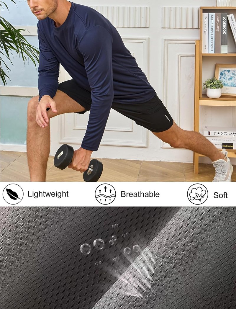 Men's Long Sleeve Athletic Shirts - Quick Dry Moisture-Wicking Workout Tees | 5 Pack