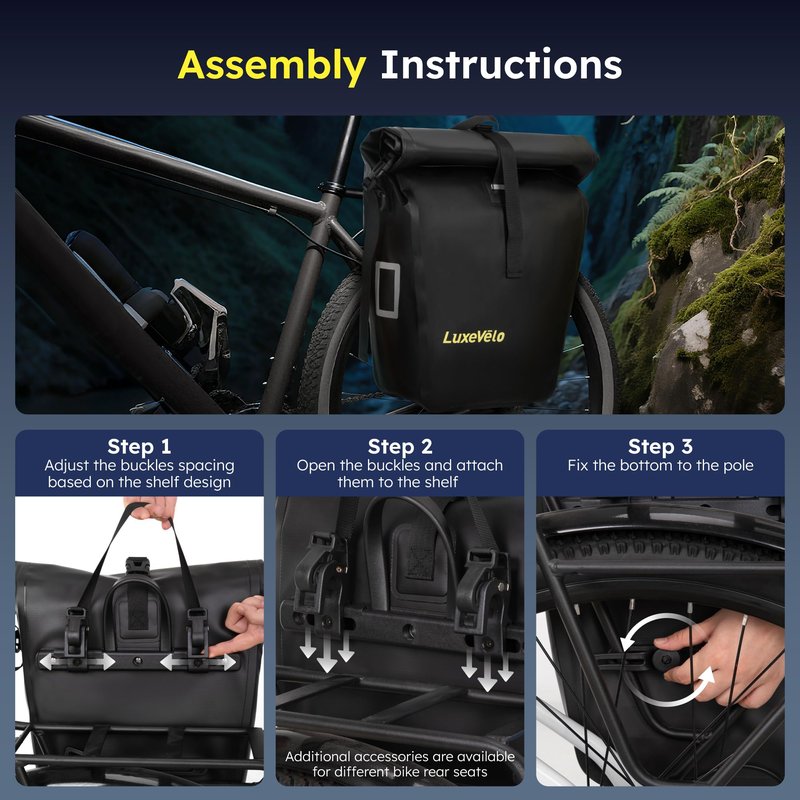 RegalRider Bike Pannier, Waterproof 27L Pannier Bike Bag with Removable Shoulder Strap, Reflective Safety Design, Adjustable Clips Fit All Bike Racks, Bicycle Pannier for Cycling Commuting Travel
