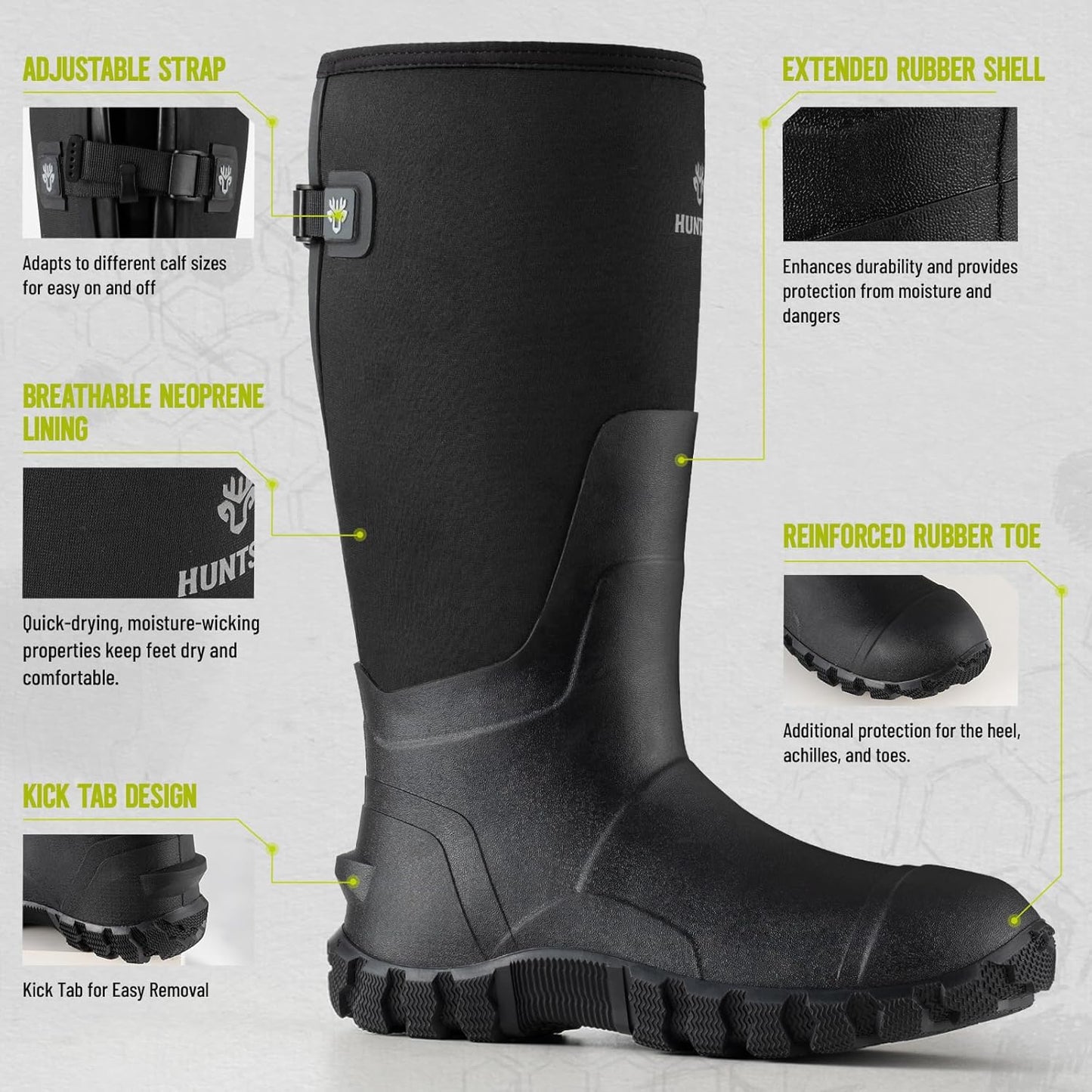 HUNTSEN Rubber Work Boots for Men - Waterproof Anti-Slip Hunting Boots | Steel Shank, 6mm Neoprene, Sizes 9-12
