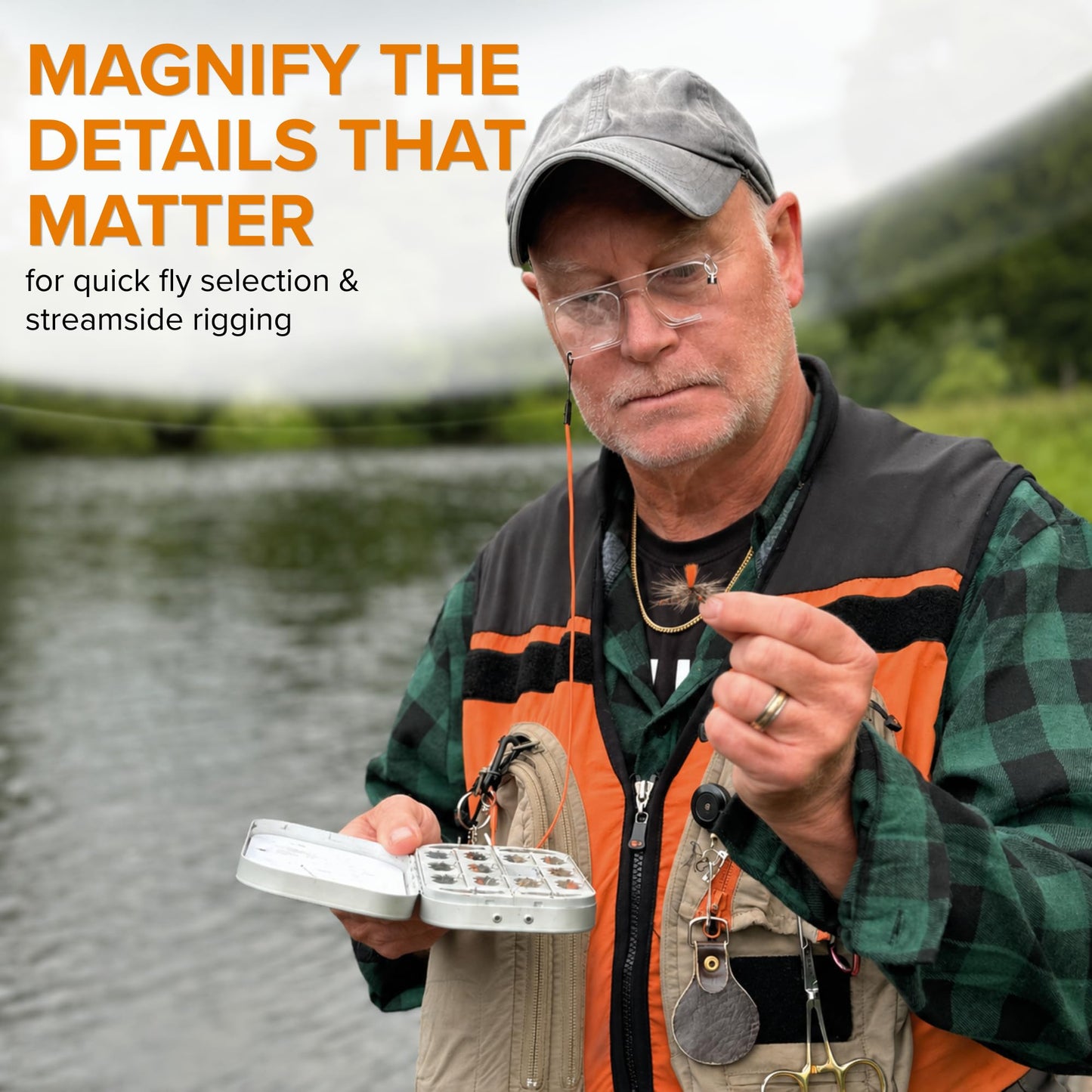 Fly Fishing Magnifying Glasses - Clip-on nose, Magnetic Release and One-Handed Use. 8295