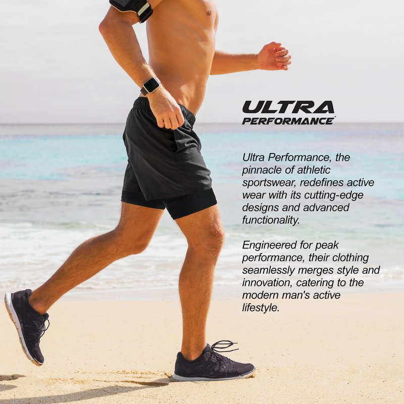 Ultra Performance Men's Athletic 2 in 1 Compression Shorts 2 Pack Mens Gym Workout Running Short’s for Men, 5 Inch Inseam Espresso/Khaki