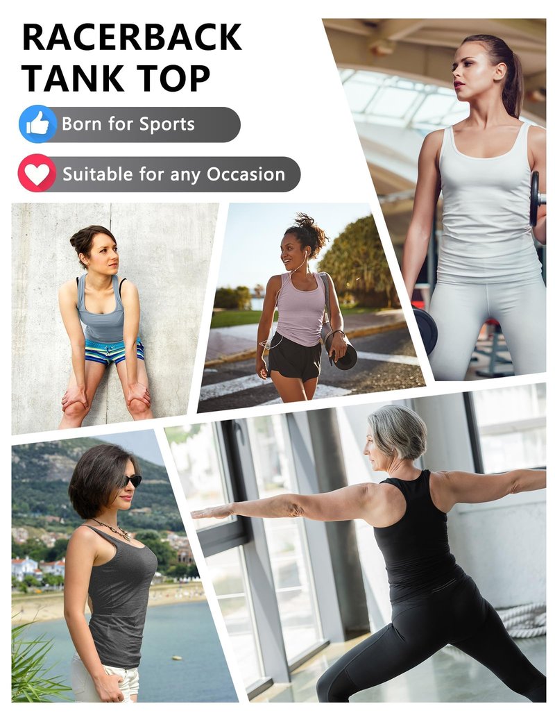 Dalavch 5 Pack Women's Workout Racerback Tank Tops Spandex Yoga Athletic Running Gym Sports Crop Tops for Women No Built-in Bra 1 Black 1 White 1 Heather Grey 1 Pink 1 Blue Small