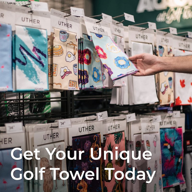 Uther Tour Golf Towel – Dual Hanging Premium Microfiber Towel, Golf Accessories – 20 Inch x 40 Inch, 20+ High Fashion Prints (Retro Sunset)