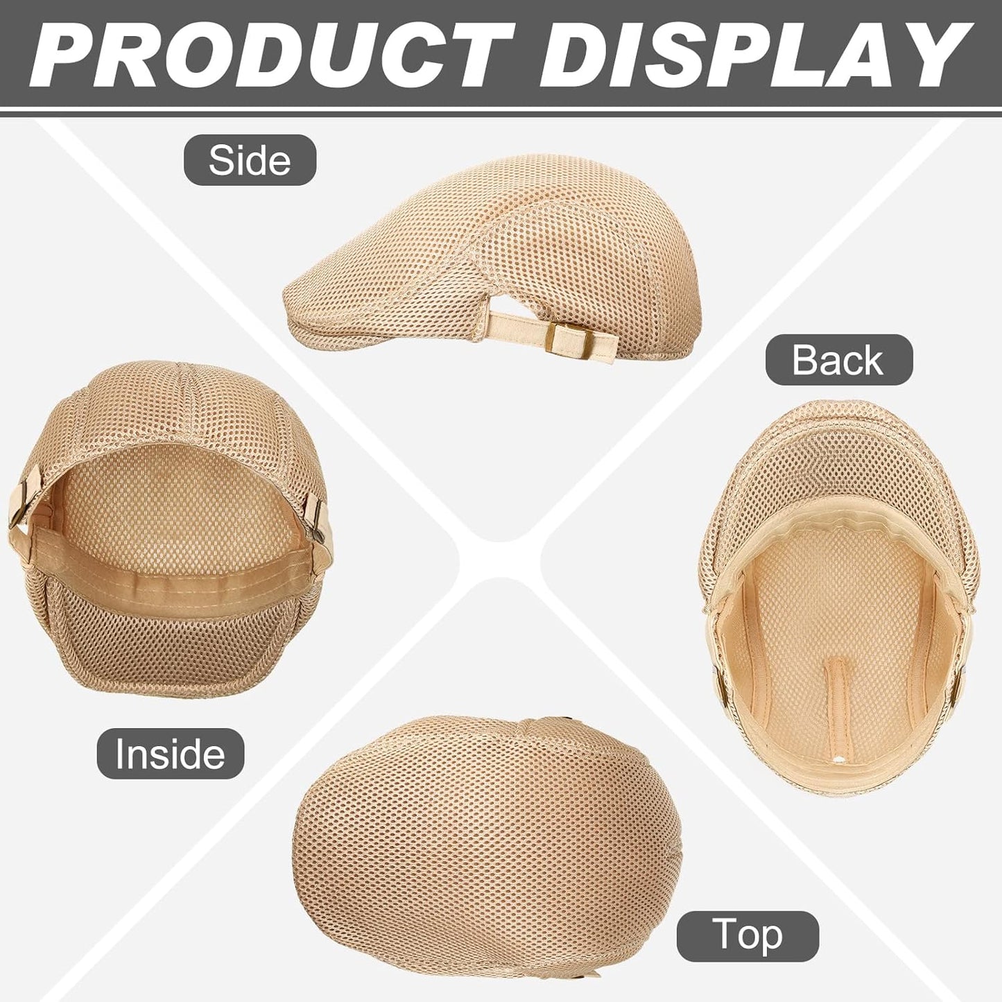 Men's Mesh Flat Cap - Breathable Summer Newsboy Hat | Adjustable Cabbie Driving Cap - 6 Pcs Set