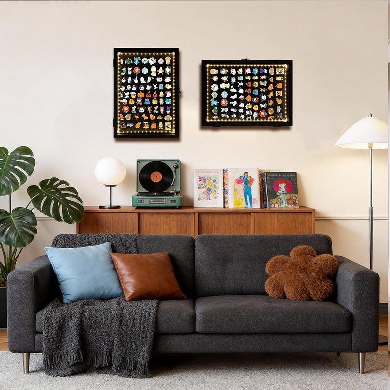 Light Up Pin Display Case - 12x16 Black Shadow Box Frame | Enamel Pin Holder for Wall or Tabletop