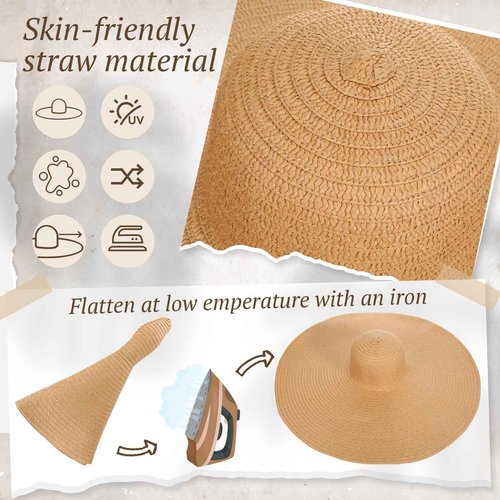 Handepo 6 Pcs Oversized Beach Straw Hat for Women Fashion Large Wide Visor Hat Foldable Beach Hats for Women Floppy Sun Hat Handmade Summer Beach Cap, 27.55 Inch Multicoloured