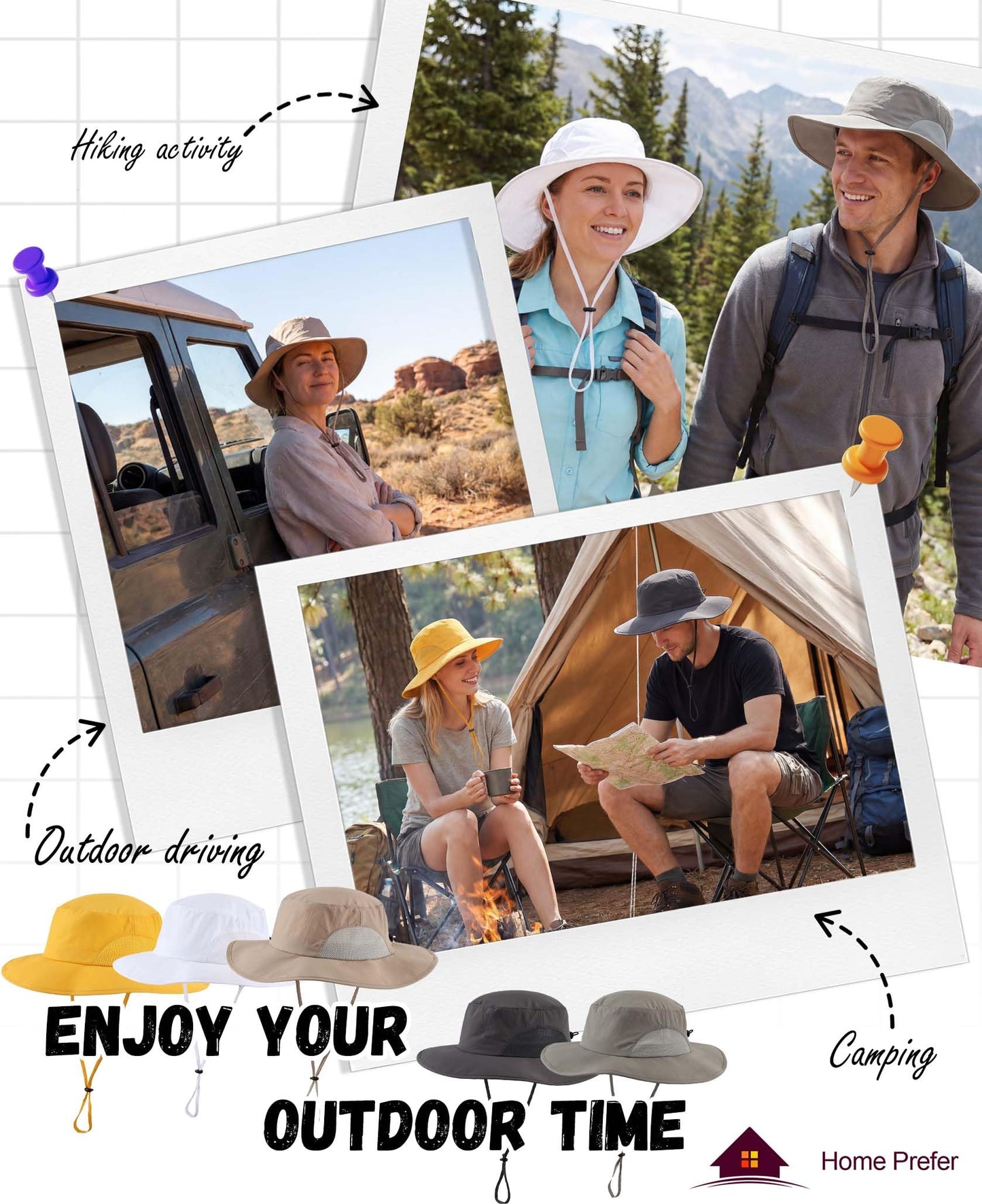 Home Prefer UPF50+ Mens Sun Hat Wide Brim Fishing Hat UV Protection Cap for Gardening Golf Bucket Hat Dark Grey