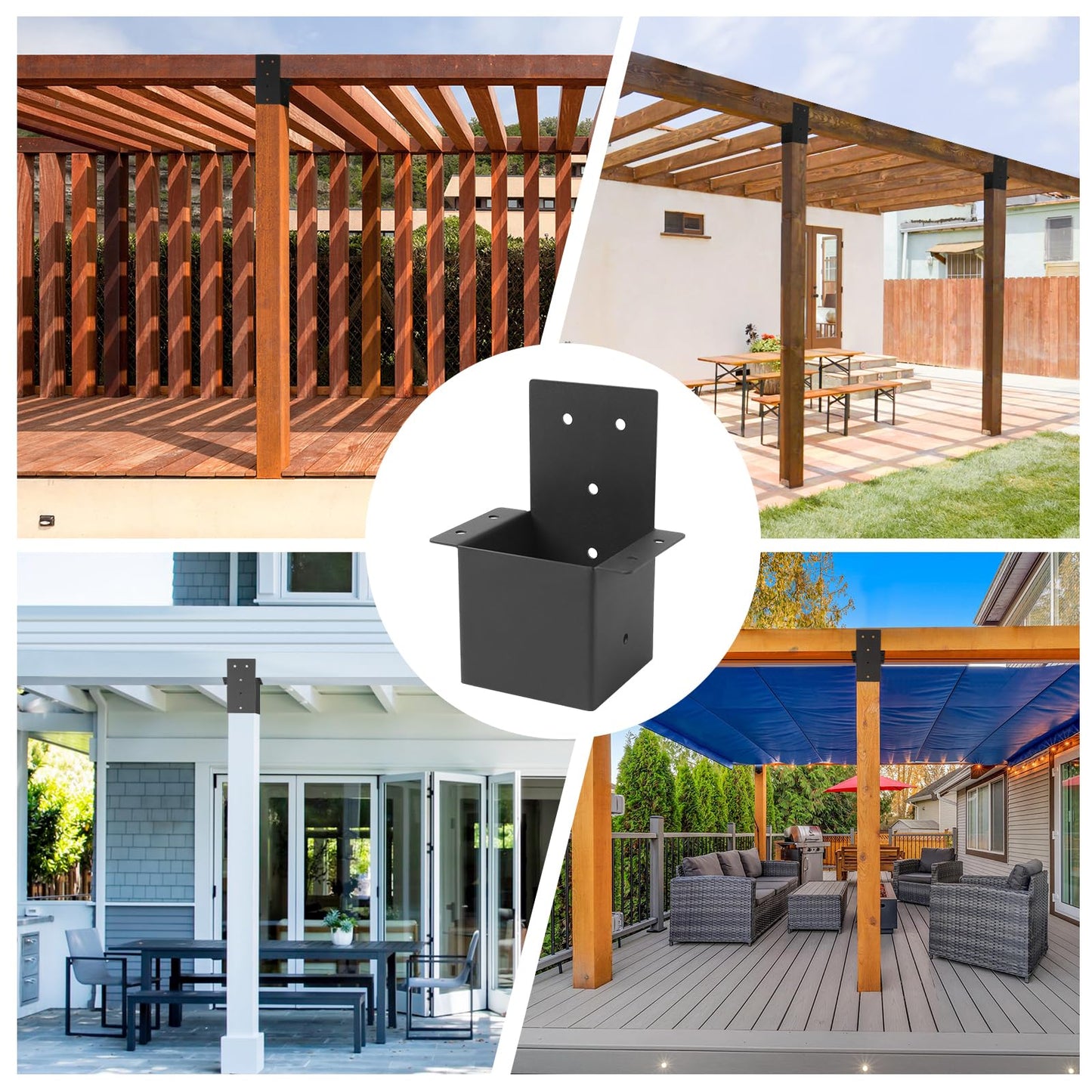 6 Pcs Pergola Brackets,4“x 4"( Actual 3.6 "x 3.6") Post Top Rafter Brackets, Pergola Kit, Gazebo Brackets Wall Mount Bracket Kit for Wood Posts Pergola Post Connector or Deck Railing