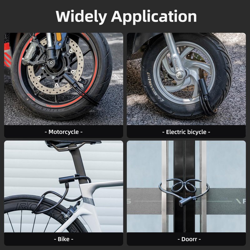 ROCKRBOS Bike Cable Lock with Keys, 2 Keys & 1 Mount Bracket, ABS Lock Shell, Cable Lock for Bike/Gate/Scooter
