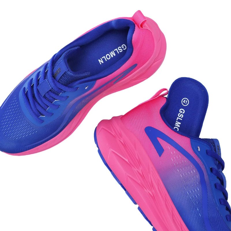 GSLMOLN Women's Athletic Tennis Shoes Lightweight Running Sneakers for Gym Workouts Walking with Cushion Support Non Slip Sport Design Rose/Blue Size 8
