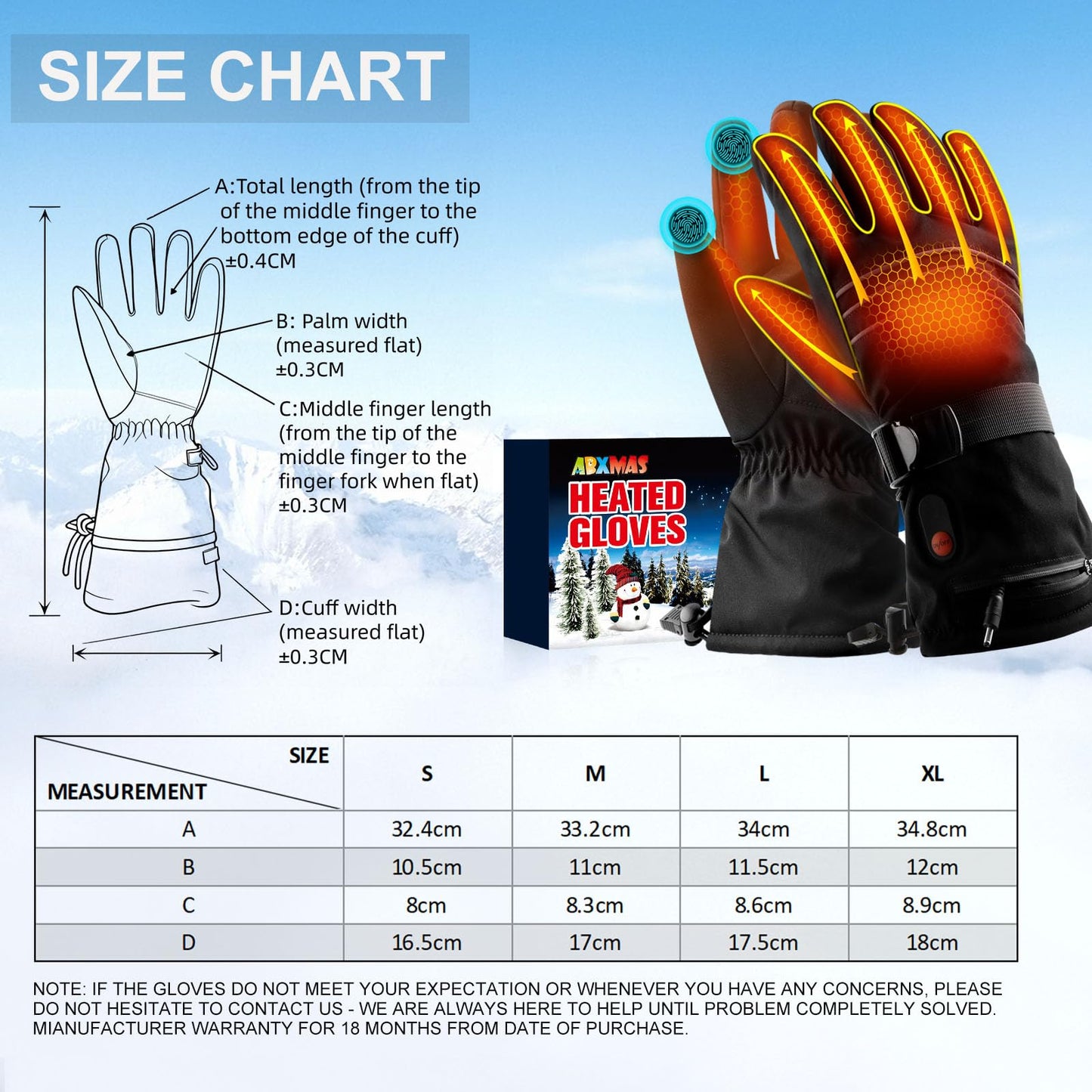 ABXMAS Heated Gloves for Men Rechargeable, 7.4V 6400mAh Electric Battery Heated Gloves for Winter Sports Motorcycle Ski Biking Hiking, Reusable Outdoor Work Hand Warmer, L