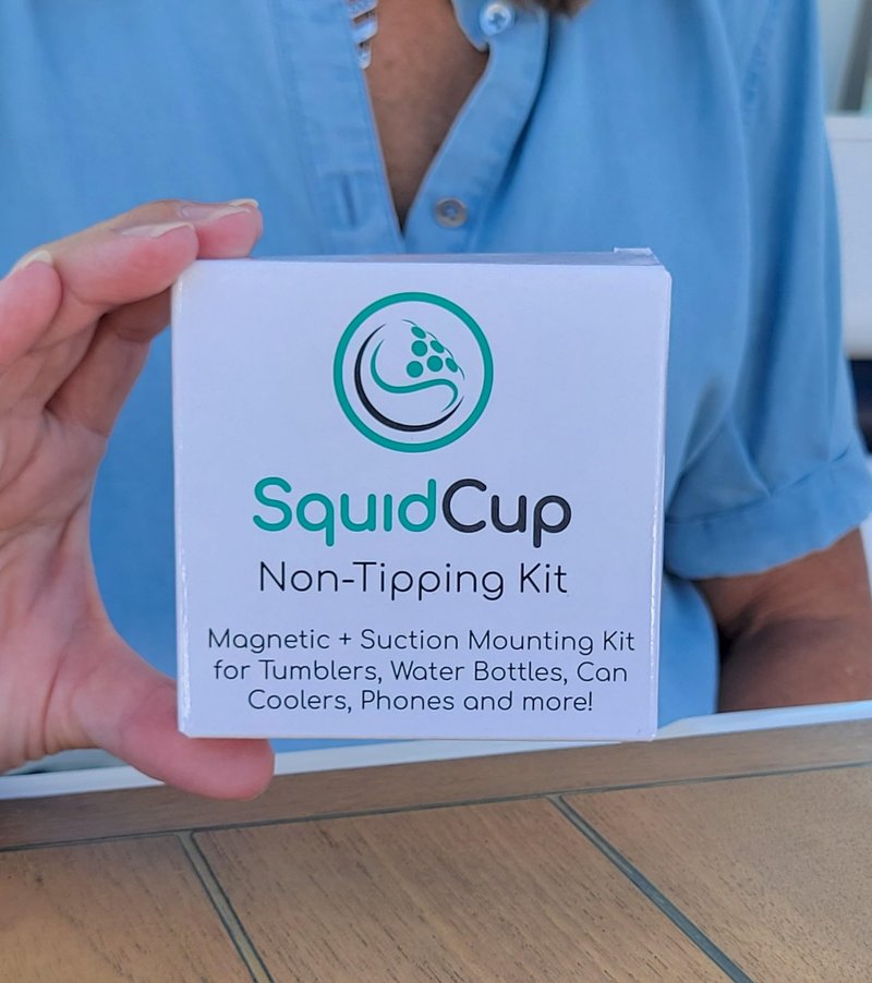 SquidCup Non-Tipping Kit | Magnetic & Suction Cup Base + Adhesive Disc for Cups, Bottles & Can Coolers (Fits 12β30 oz) | Spill-Proof Drink Solution for Boats, Kayaks, SUPs, RVs & More