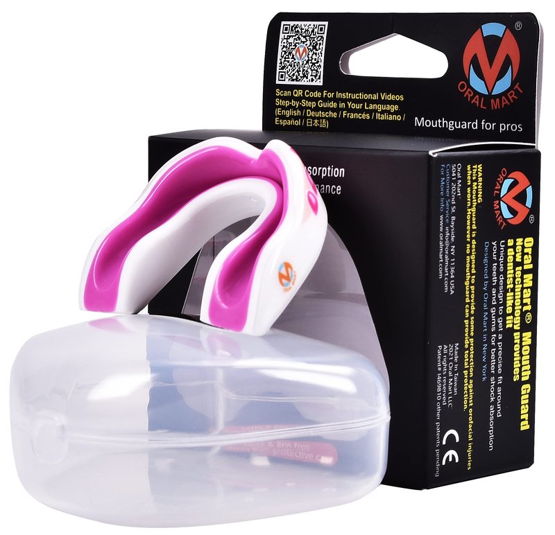 Oral Mart White/Pink Youth Vampire Fangs Mouth Guard for Kids - Youth Mouthguard for Karate, Football, Martial Arts, Taekwondo, Boxing, Rugby, BJJ, Muay Thai, Soccer, Hockey (with Free Case)