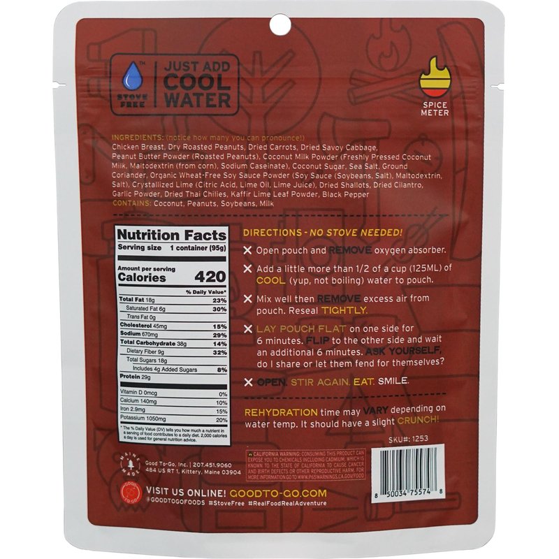 GOOD TO-GO Peanut Chicken Salad - Stove-Free™ Cold Soak (Single Serving) | No Stove Required! Camping & Backpacking Food | Just Add Water Backpacking Meals | Good To-Go Dehydrated Meals Taste Better Than Freeze Dried Food