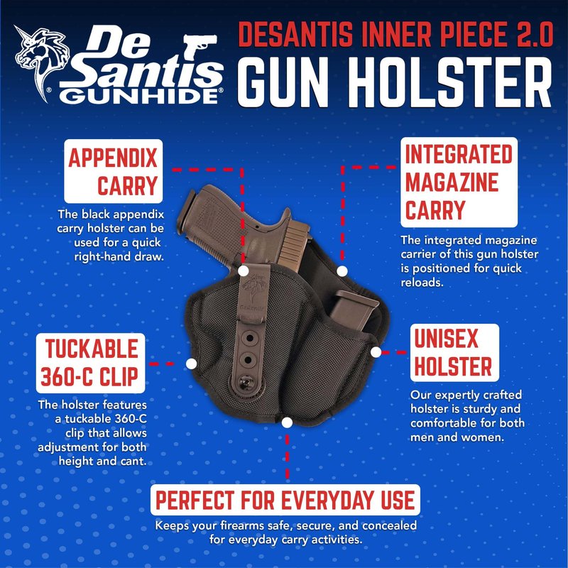 Desantis Inner Piece 2.0 - IWB Holster, Made to Fit Glock 26, 27, Taurus PT111/140 G2, S&W M&P CPT 9/40, Shield 9/40/45, M&P CPT 22, Sig P239, Ruger SR9/40 CPT, Walther PPS/ PPSM2/CCP/S/A XDS 3.3"