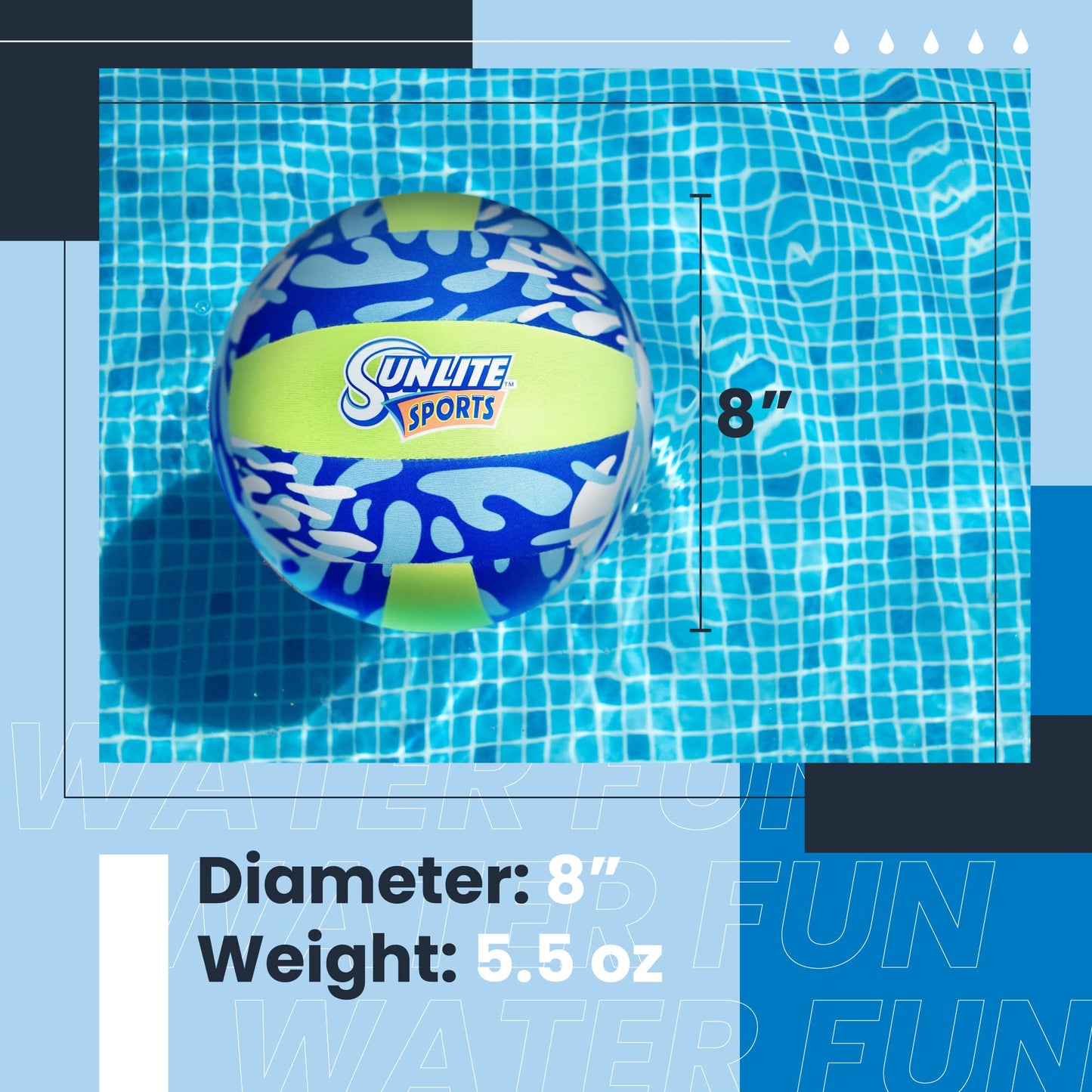 Sunlite Sports Water Volleyball for Pool and Water Play, Soft Neoprene Cushion, Outdoor and Indoor, for All Ages (Green/Yellow)
