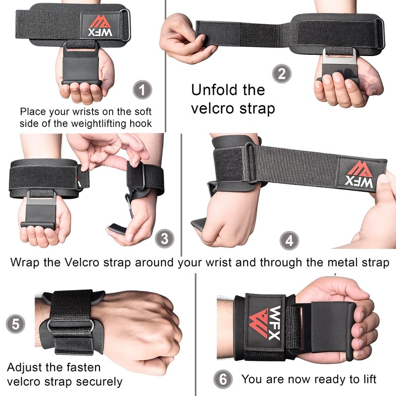 Weight Lifting Hooks, Non-Slip Rubber Coated Grips, 7mm Neoprene Wrist Support Padding, Power lifting Barbell Rows Dead lifts Chin Pull Up Fitness Strength Training Straps Gym Workout Straps (Black)