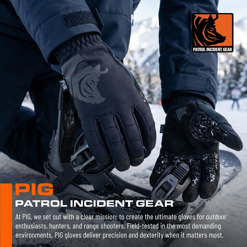 PIG FDT Full Dexterity Cold Weather Gloves, Insulated, Touchscreen Compatible, Silicone Grip, for Shooting Sports, 1 Pair, Black, Large
