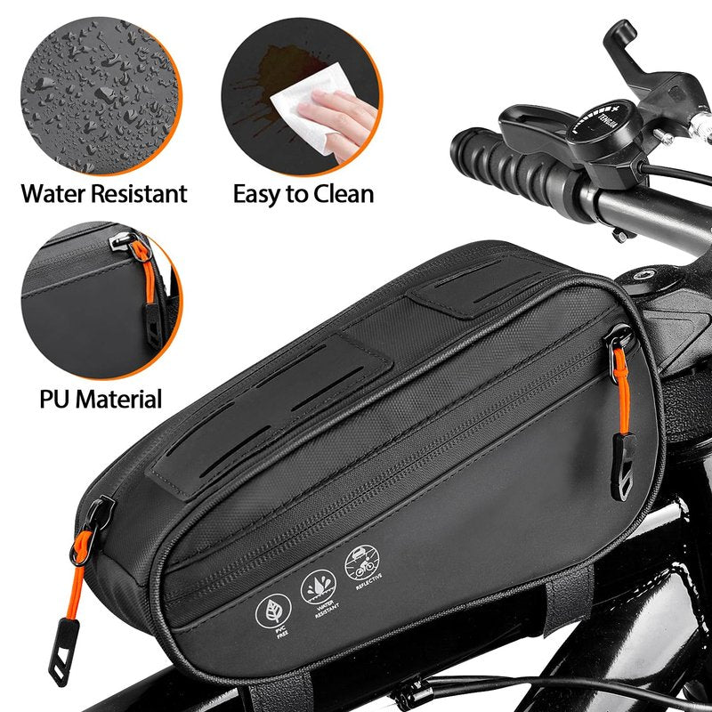 WOTOW Bike Frame Bag - 3 Ways Installation Water Resistant Reflective Bicycle Top Tube Bag with Two Side Pockets, Ebike Cycling Triangle Bag Pouch Accessories for MTB Road Travel (1.2L)