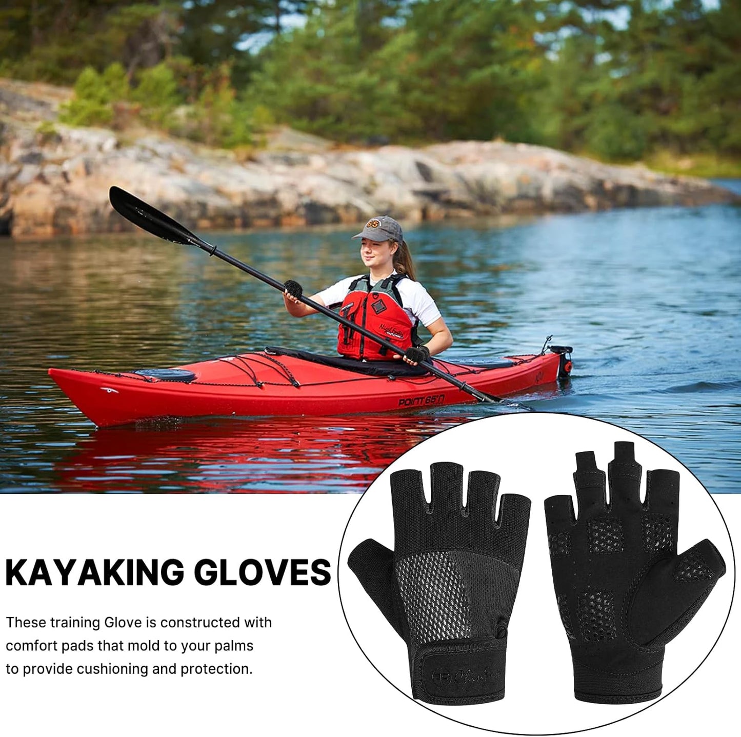 ChinFun Kayaking Gloves - 3/4 Finger Design for Enhanced Grip & Protection | Easy On/Off for Men, Women, Youth