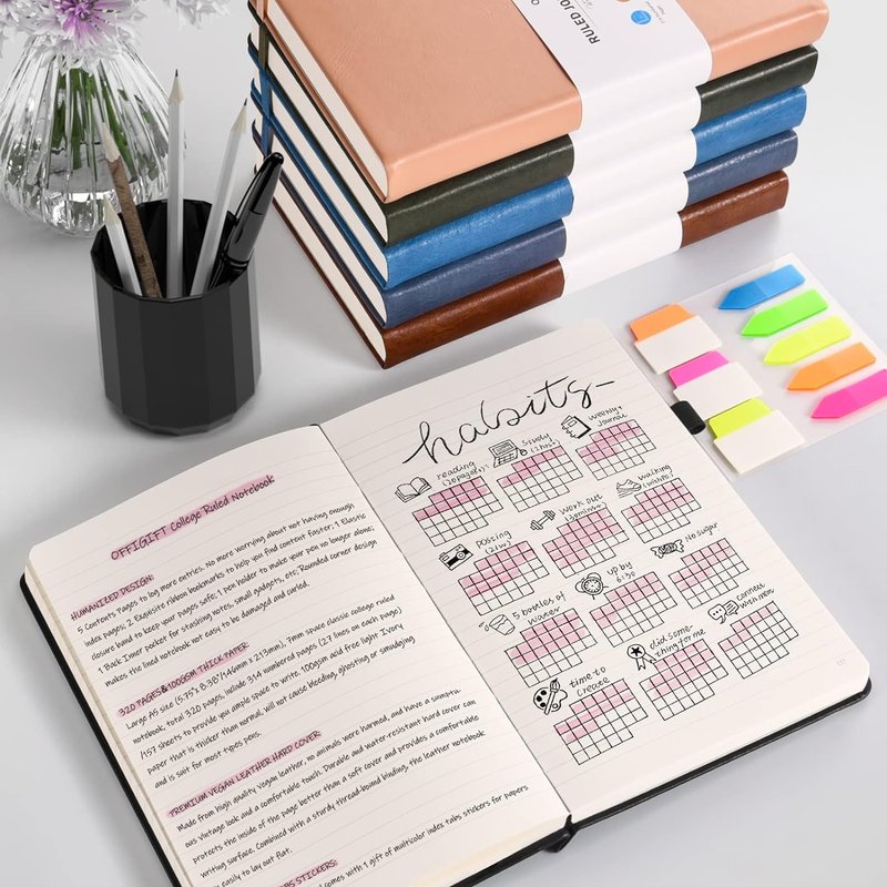 Lined Journal Notebook - Large A5 College Ruled | 312 Numbered Pages, Thick 100gsm Paper, Vegan Leather, Pink