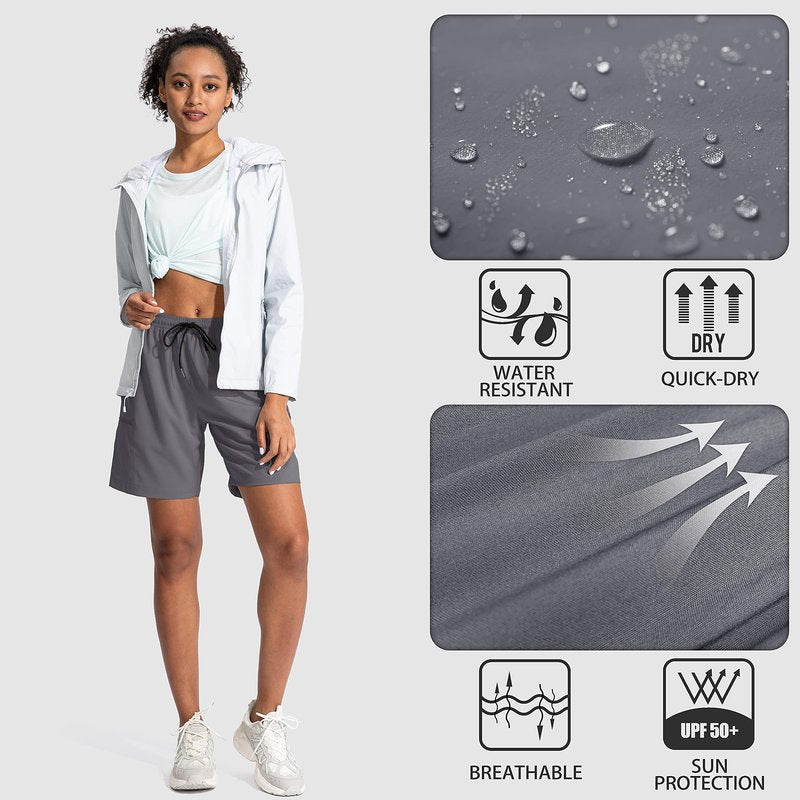 SANTINY Women's 5''/ 7''/9'' Hiking Cargo Shorts Quick Dry Lightweight Summer Shorts for Women Athletic Golf Zipper Pockets(Dark Grey_S)