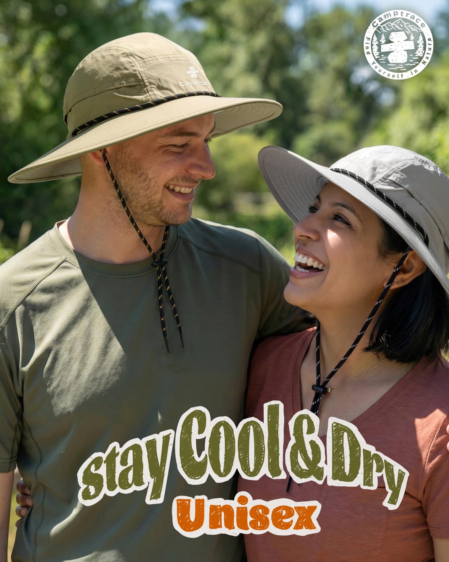 Camptrace Sun Hats for Women Men UPF 80+ Wide Brim Bucket Hat Foldable, Adjustable for Hiking, Gardening, Travel Khaki