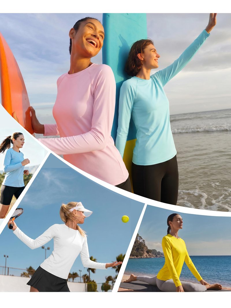 KINSWT Rash Guard for Women UPF 50+ Swim Shirt Long Sleeve Sun Protection UV Shirts Breathable Quick Dry Workout Tops,Green M